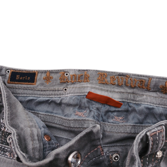 Rock Revival Boris Cropped Jeans Women’s 24 Gray Embellished Pockets Denim - Picture 8 of 14